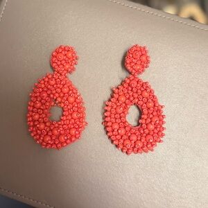 Anthropologie Red Beaded Statement Earrings